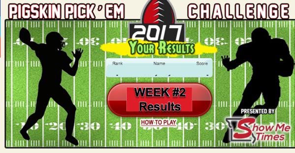 7th Annual Pigskin Pick'Em Challenge Week #2 Results