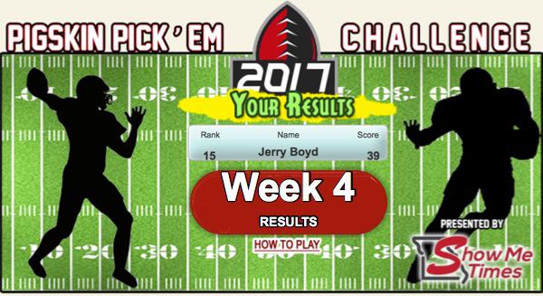 Pigskin Pick'Em Challenge Week 4 Results