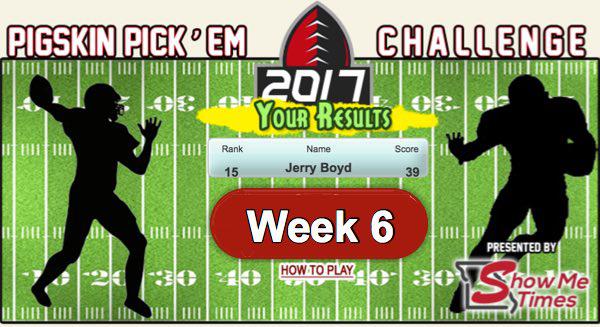 Pigskin Pick'em Week 6 Ready, Deadline is Friday, September 22nd