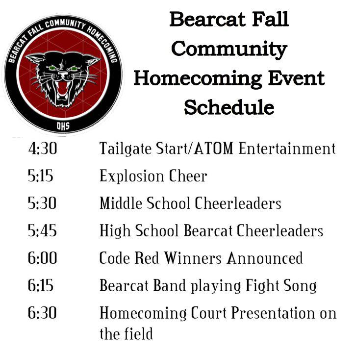 Event Schedule for the 2018 Fall Community Homecoming Tailgate