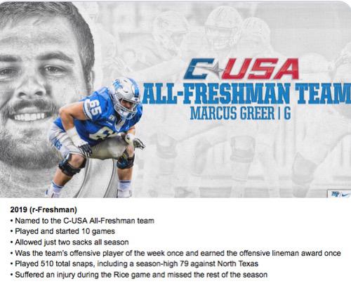 Greer Named C-USA All-Freshman Team
