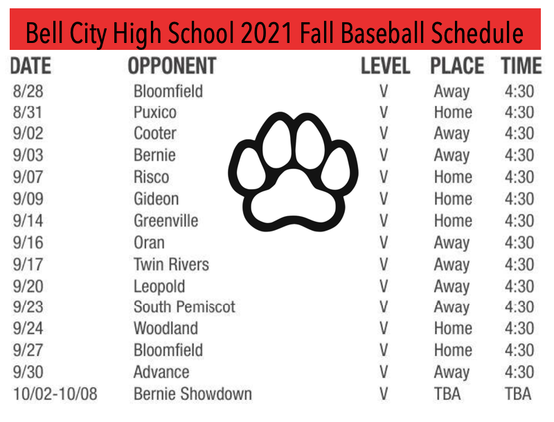 Bell City High School 2021 Fall Baseball Schedule