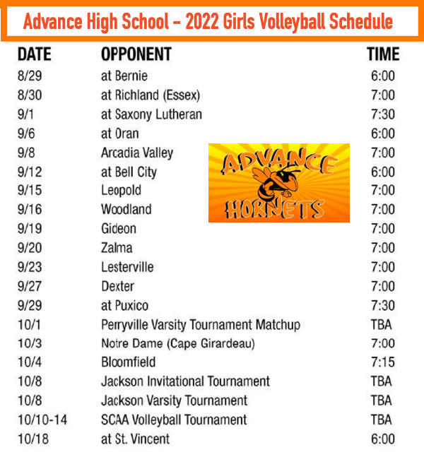 2022 Advance High School Volleyball Schedule