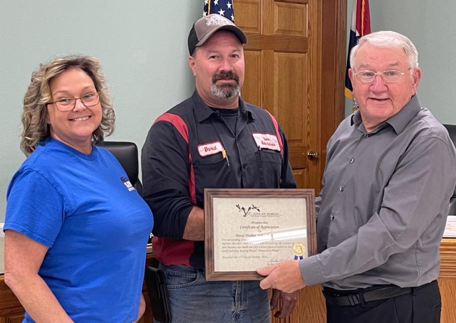 Certificate of Appreciation Awarded to Sam's Auto Service