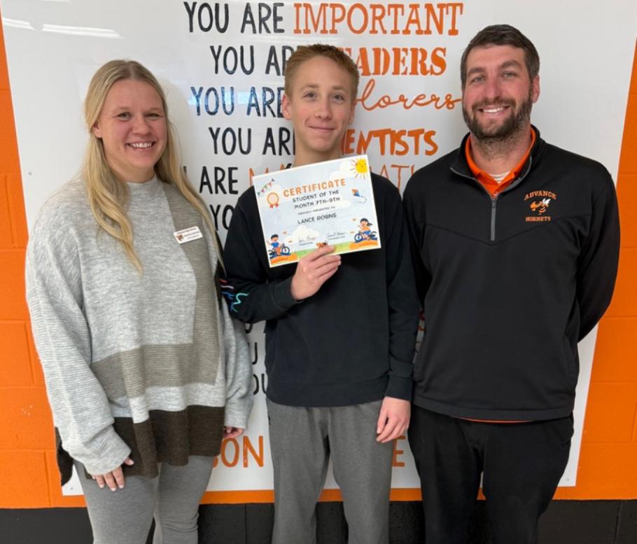 Advance Jr. High November Student of the Month Lance Robins