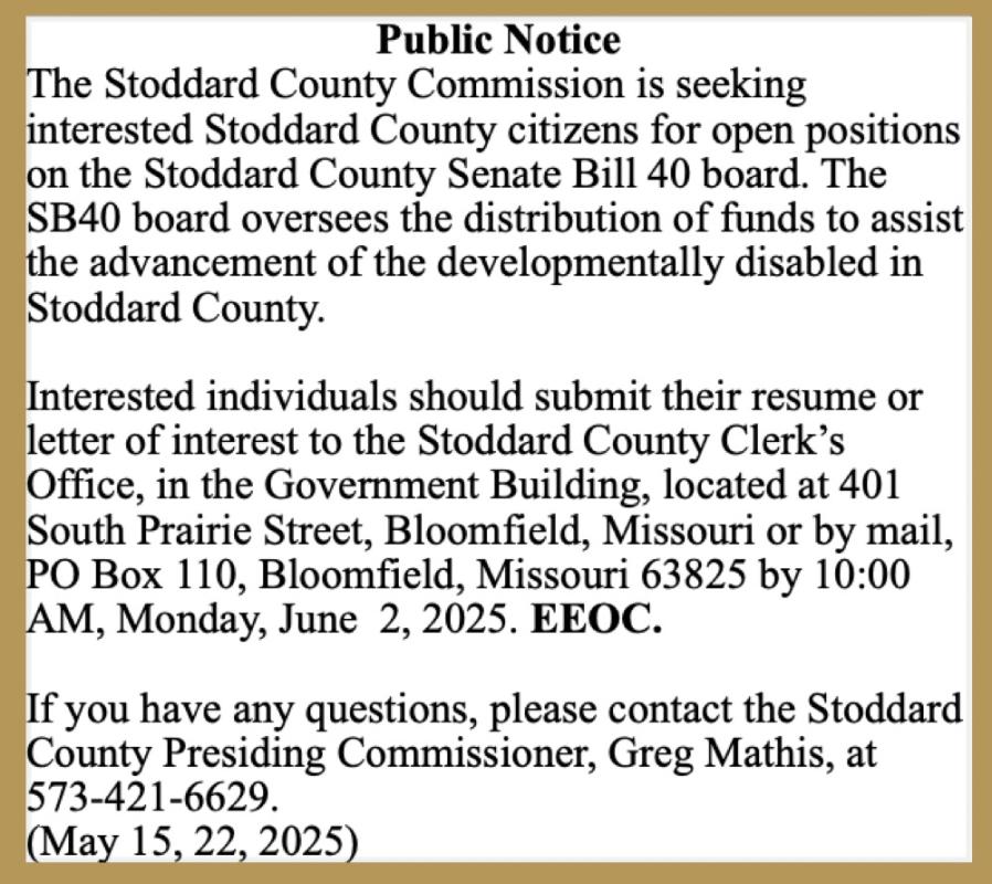 Stoddard County Commission Seeks SB40 Board Members