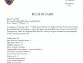 Grant Funded Traffic Enforcement Stats from Captain Benton, Dexter PD
